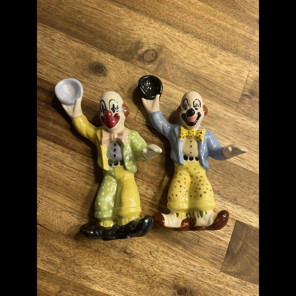 2 Vintage Porcelain‎ Clowns Just Clowning Around Very Cute! Vivid Colors